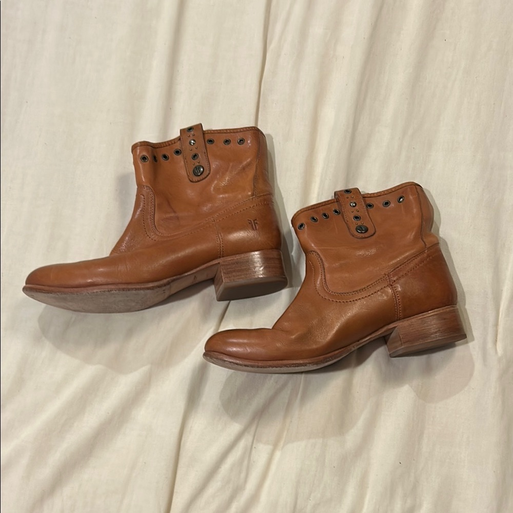Frye Brown Leather Ankle Boots with Classic Design